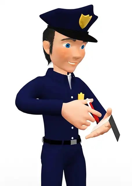 3D policeman giving a fine _ isolated over a white background