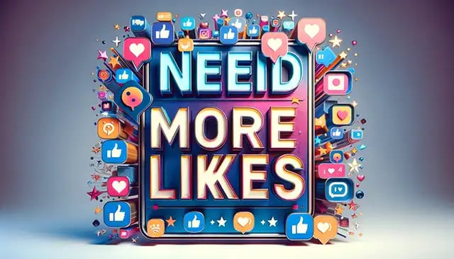A modern, digital-themed sign that says Need more likes