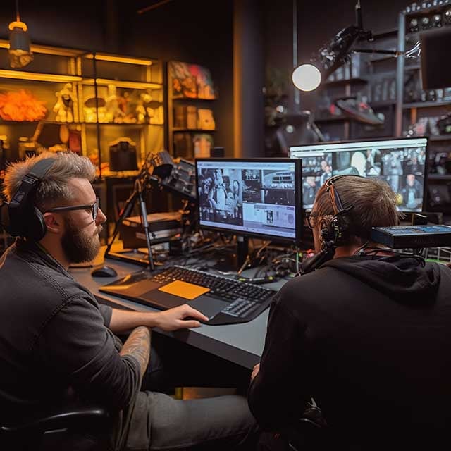 A video production team using live streaming equipment
