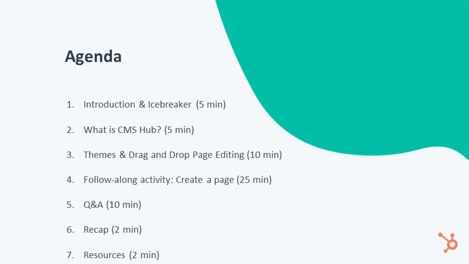 Agenda Creating Pages CMS Hub