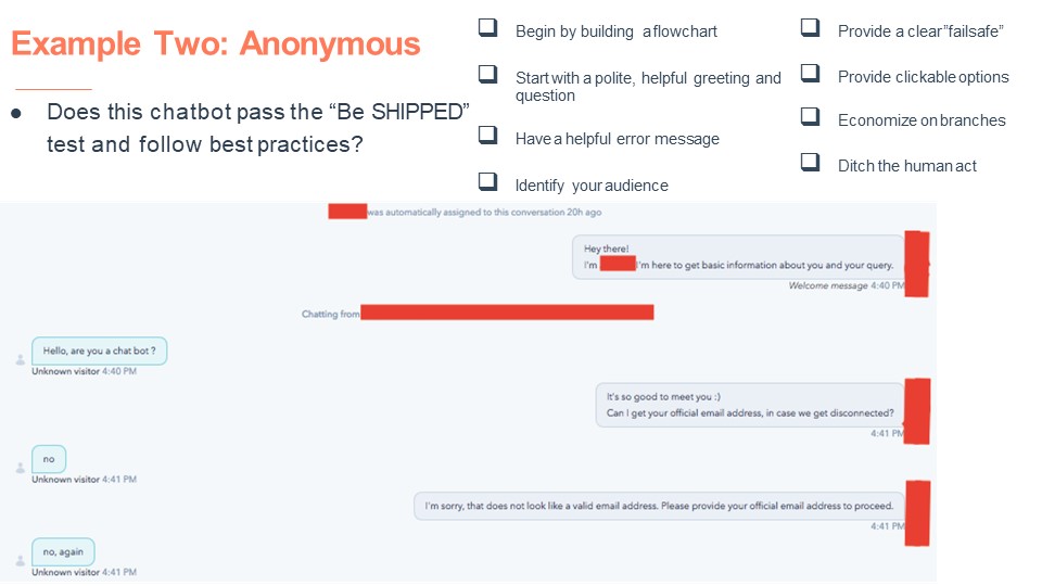 Chatbot Anonymous Example Be SHIPPED