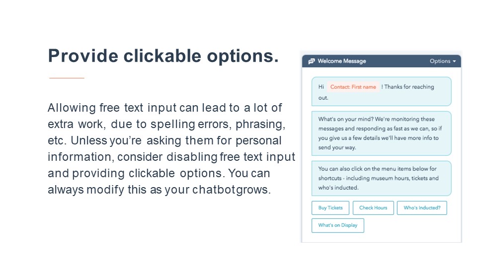 Chatbot Provide Clickable Options