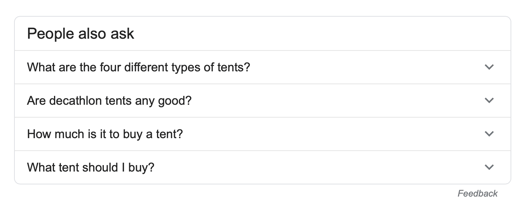 Google people also ask - tent
