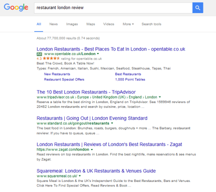 Google search Restaurant London review