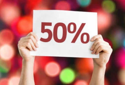 Sign showing 50 percent