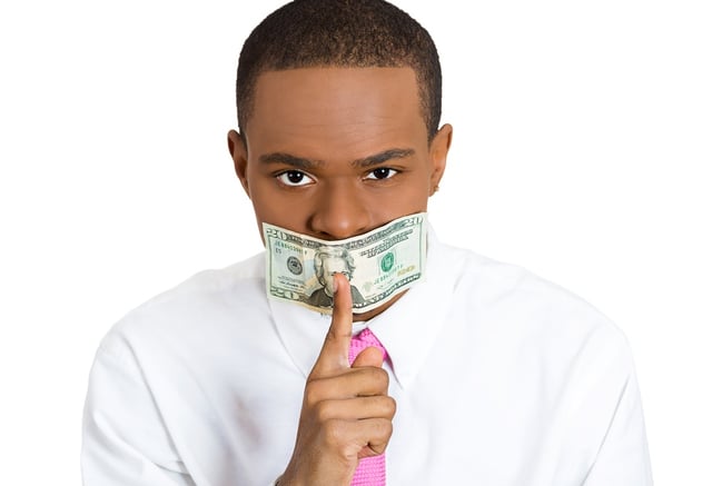 Paid traffic shown by the closeup portrait young corrupt man with cash