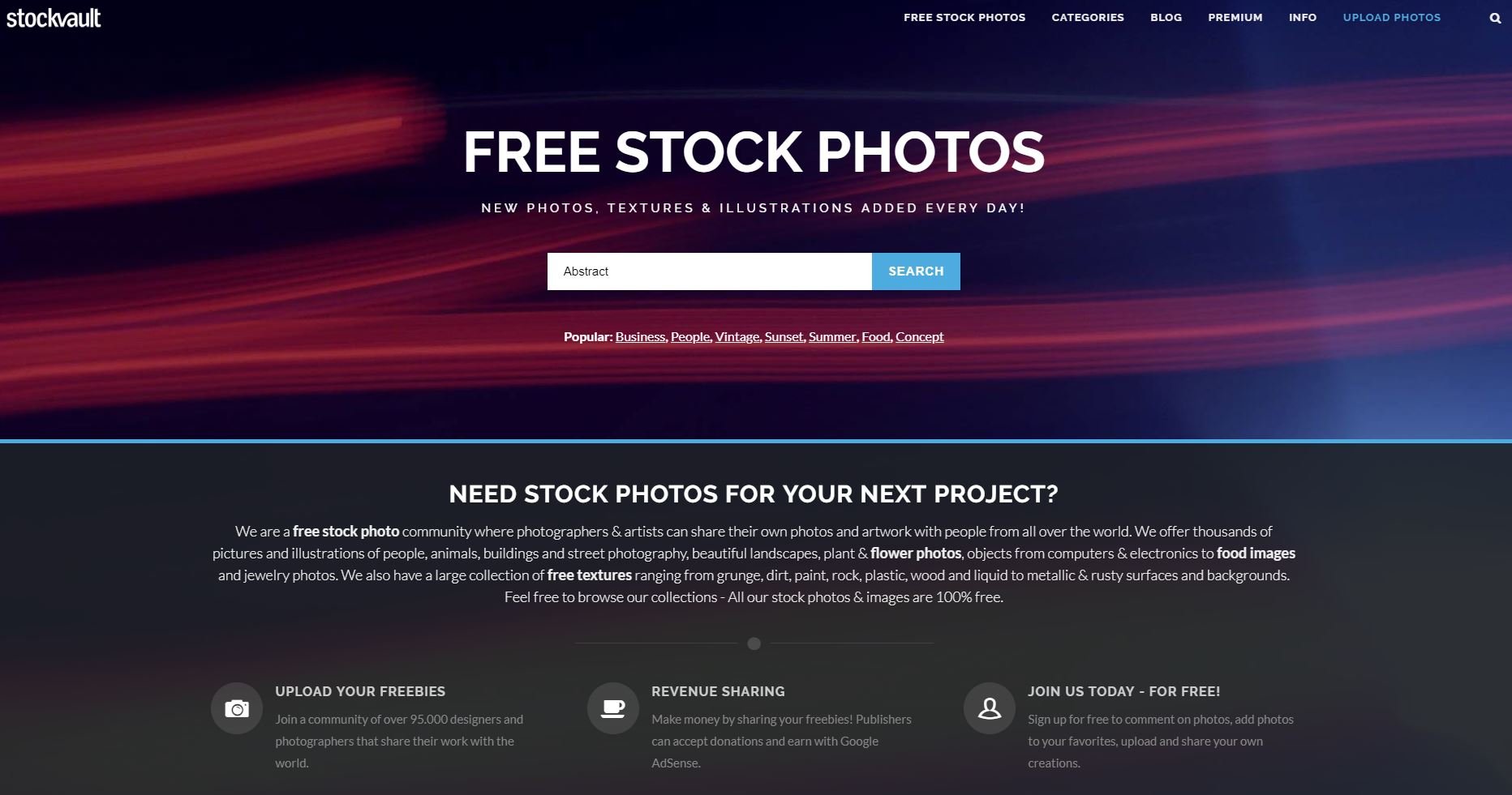 Stockvault home page