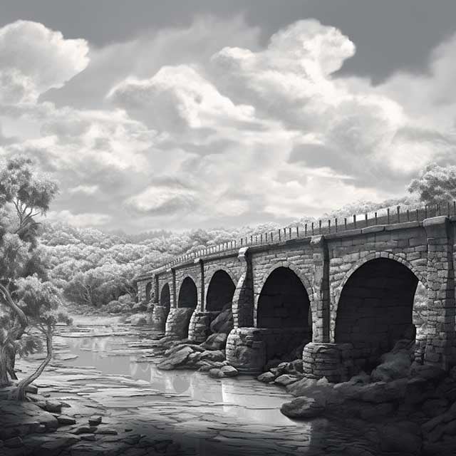 Sturdy stone bridge over digital data river