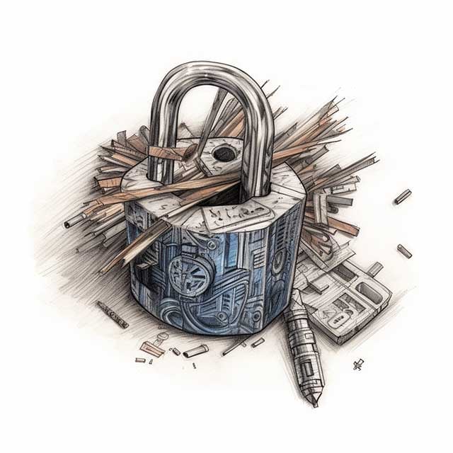 WordPress logo with a broken padlock symbolizing malware