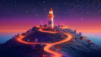 lighthouse in the midst of a horizon filled with diverse internet icons