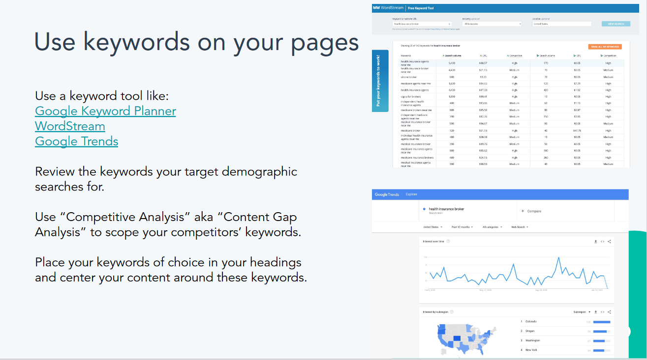 use keywords on your pages